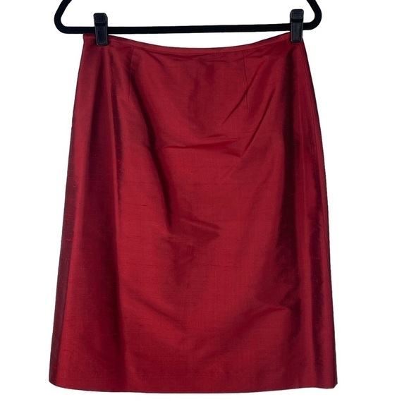 BROOKS BROTHERS RED 100% SILK KNEE LENGTH HOLIDAY SKIRT - Picture 3 of 11